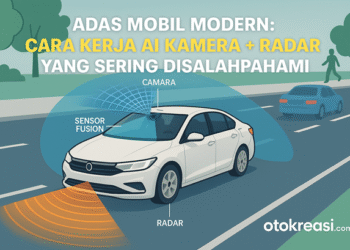 ADAS mobil modern dengan kamera AI dan radar pada kendaraan Indonesia tahun 2025